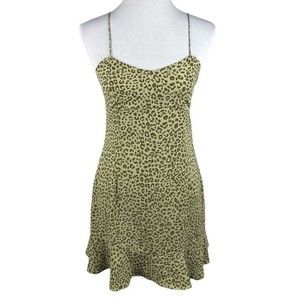 Zara Animal Print Spaghetti Strap Dress Olive Green Size Medium